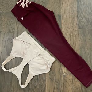 Fabletics Merlot/Light Pink Laceup Powerhold Leggings & Bra